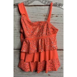 Justice Girls Sparkle Neon Coral‎ Top Size 8 Sequin